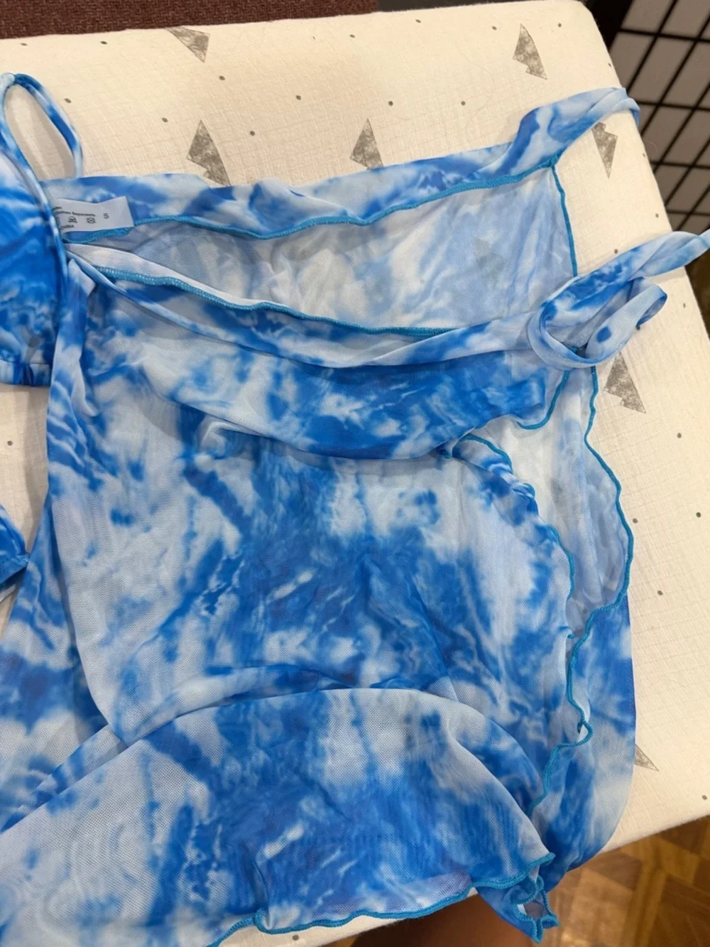 SHEIN Blue and White Tie-Dye Triangle Bikini Set